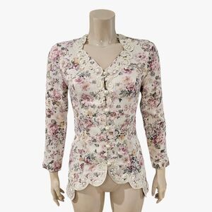 SCOTT McCLINTOCK Vtg Cream Floral Brocade Cottagecore Lace Jacket XS/S